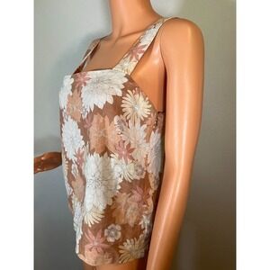 Linen Floral Tank Top Brown Cream Cottagecore Coastal S Faherty Earthy Summer